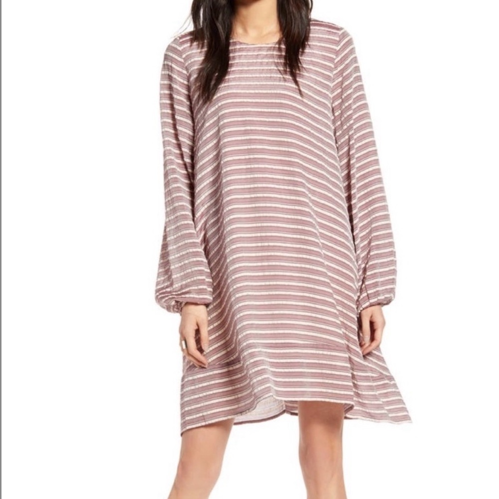 NEW WITH TAGS Nordstrom Long Sleeve Striped Dress in Muted Red Oversized Look